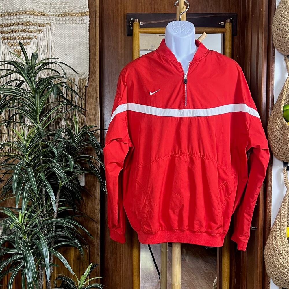 Nike Clima-Fit Quarter Zip Pullover L | Red Mock Neck White Stripe Windbreaker